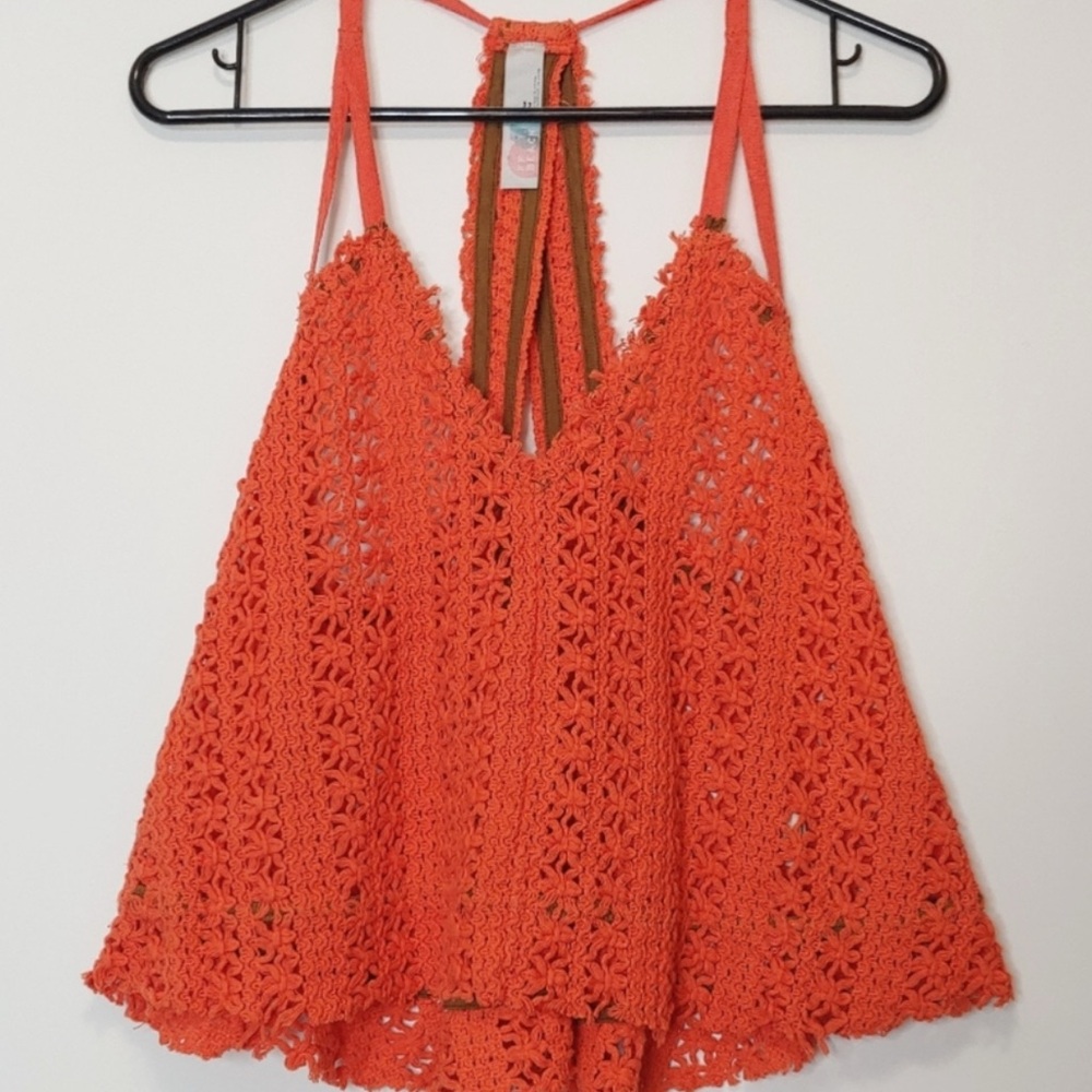 Free People Beach Crochet Orange Halter Top